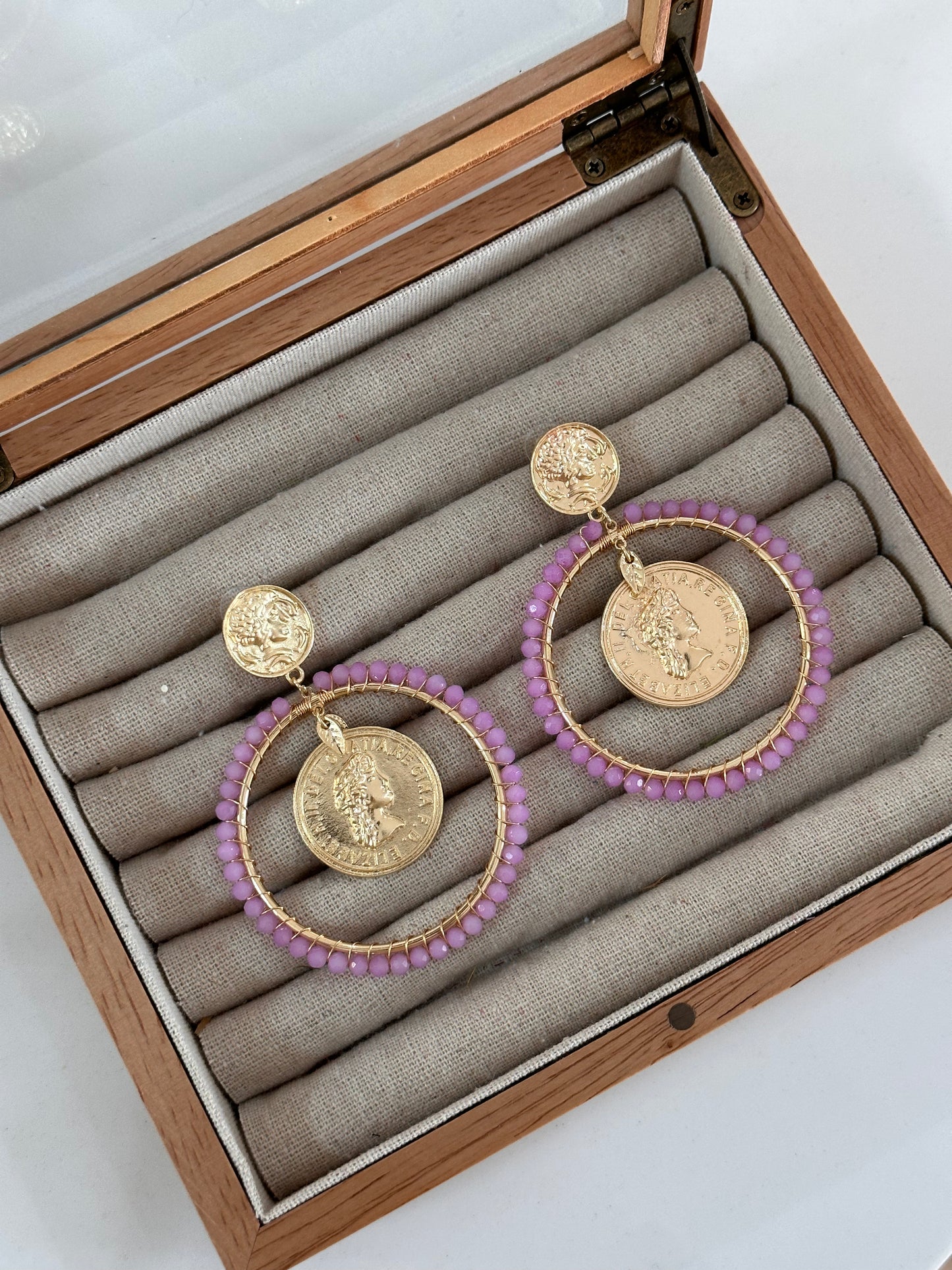 Pendientes moneda Lila