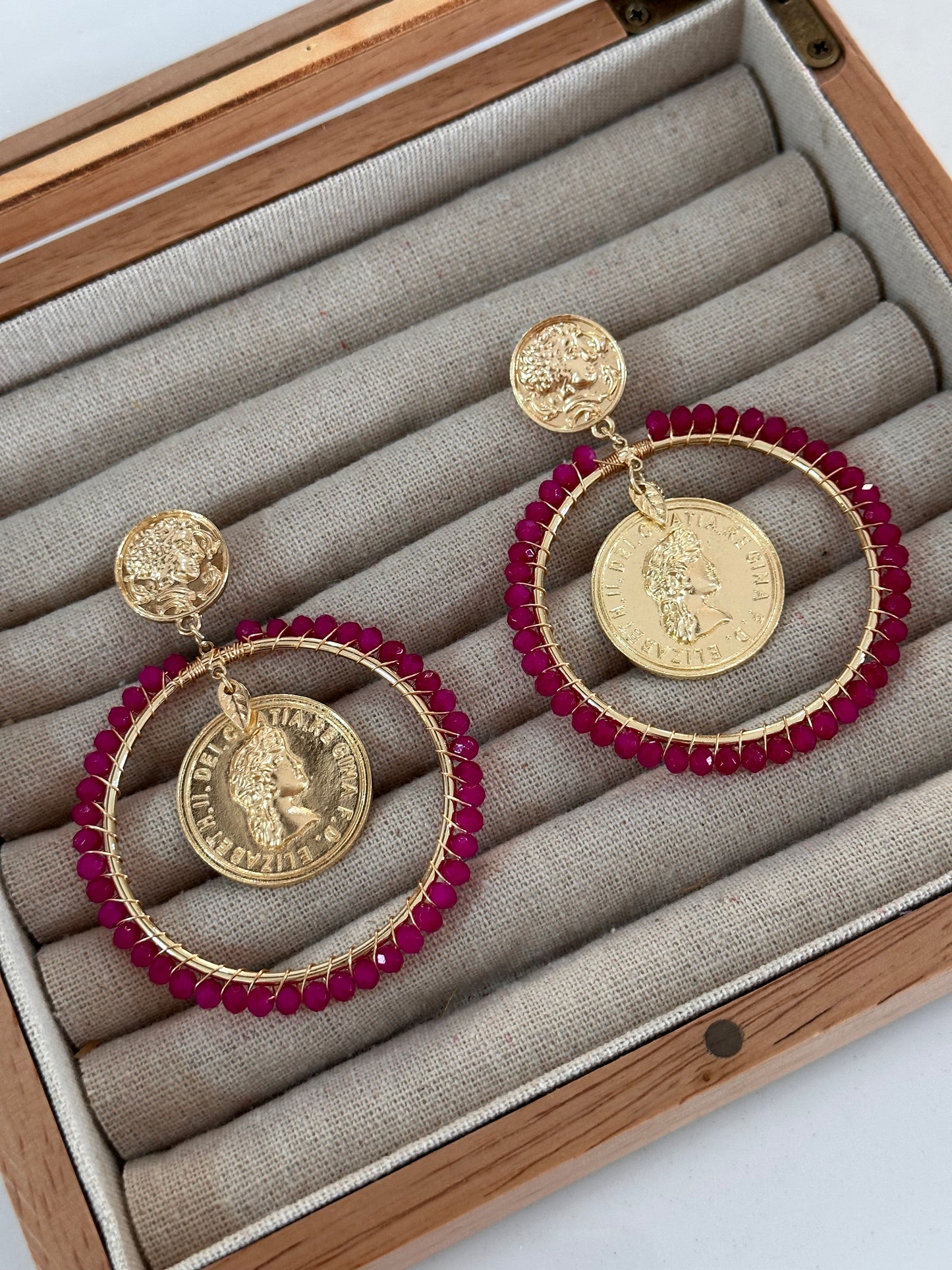 Pendientes moneda buganvilla