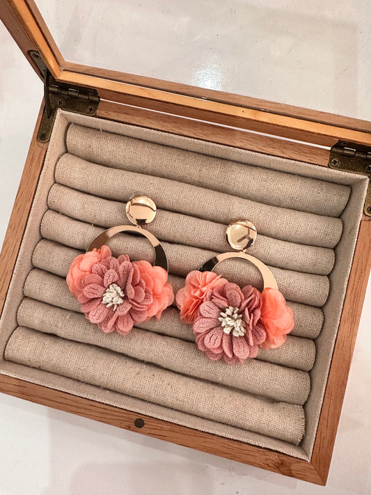 Pendientes florales Coral y rosa palo